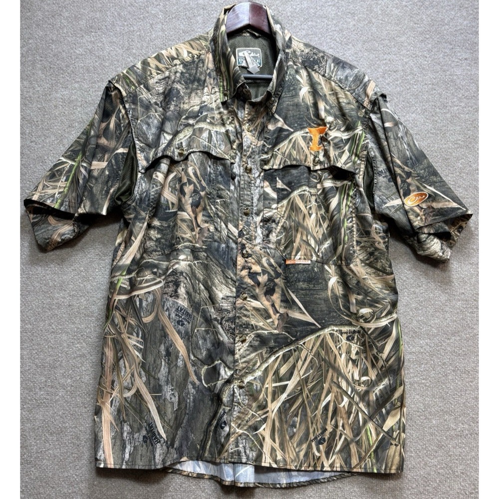 Camo Drake Waterfowl Shirt Men's L  Brown Short Sleeve Button Down Vented Mesh